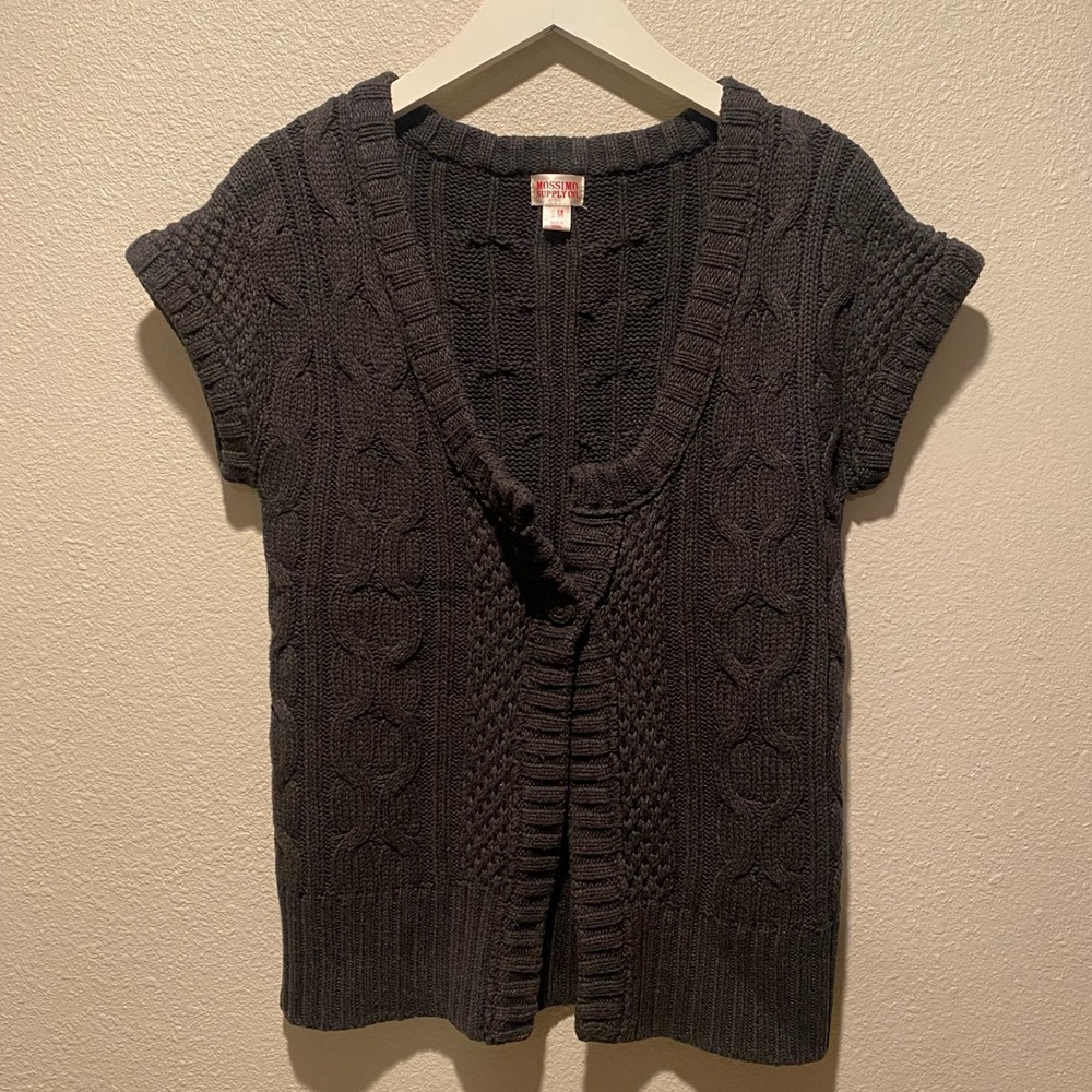 Mossimo Cardigan Sweater Short sleeve Medium Gray Grannycore chunky knit